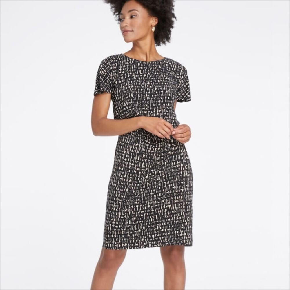 NWT Nic + Zoe Black and Cream Short Sleeve Letterpress Dress Size XS